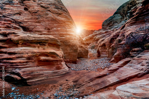 Canvas Print The mesmerizing red rock layers and formations of the desert landscape at the Valley of Fire State Park near Las Vegas, Nevada USA
