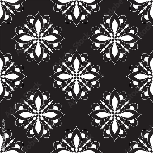 Seamless vector pattern of geometric flower damask style. Abstract retro tile texture.