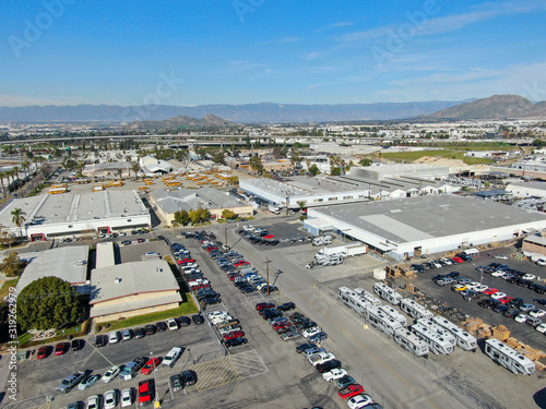 Aerial view to industrial zone and company storage warehouse in RIverside, California, USA © Unwind