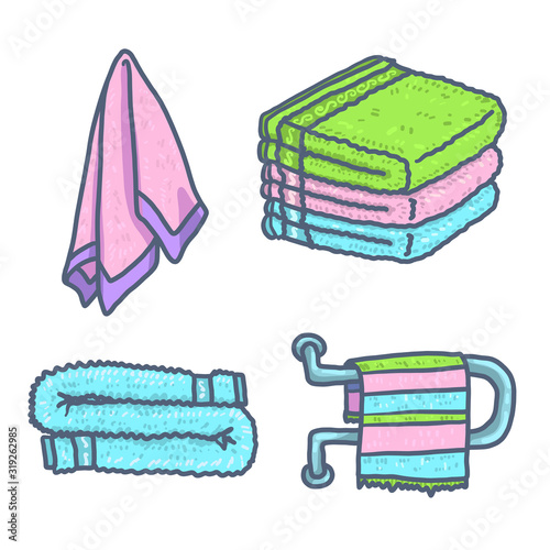 Towel icons set. Hand drawn set of towel vector icons for web design