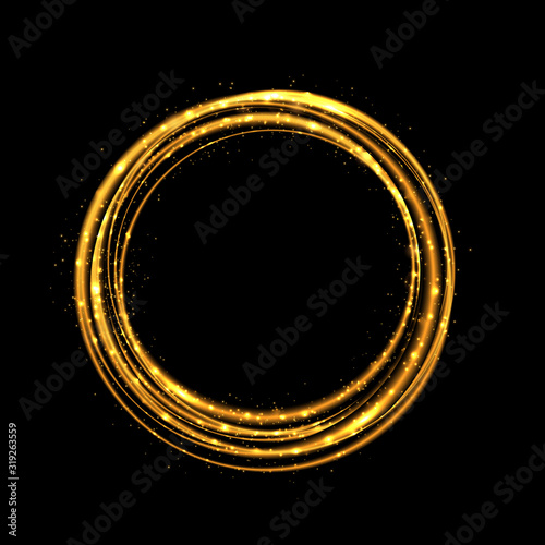 Gold shiny glowing frames with shadows isolated on transparent background ,luxury realistic round, oval borders. Vector illustration