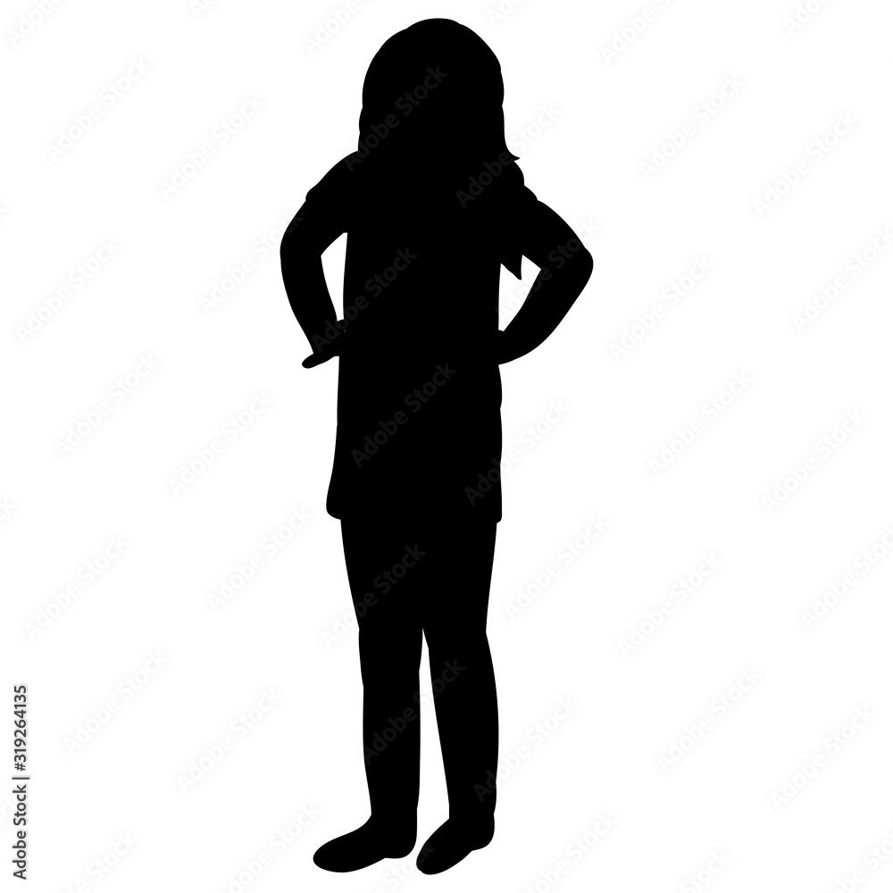 vector, white background, black silhouette child girl