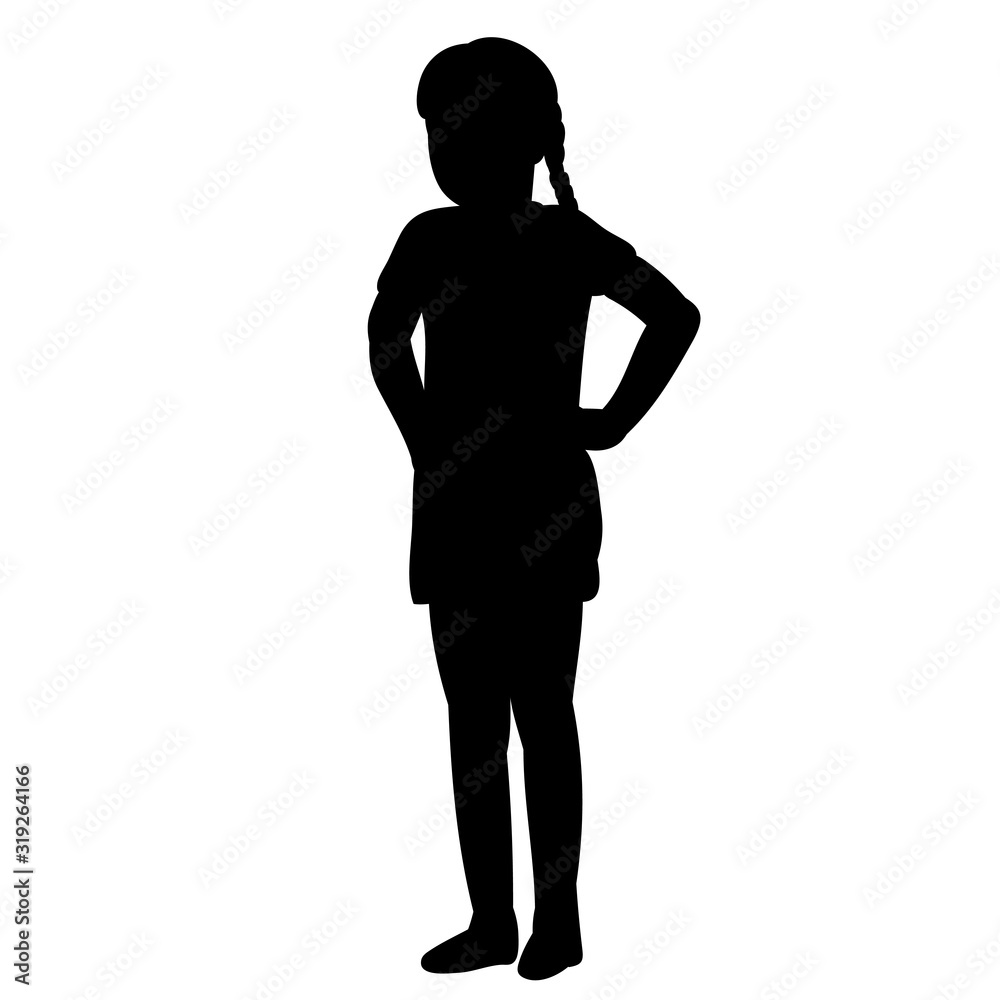 white background, black silhouette child girl