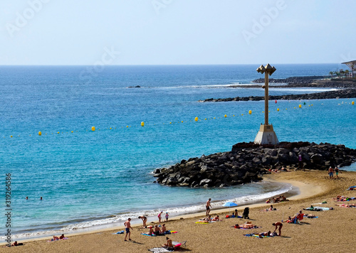 View of Las Vistas beach in Los Cristianos,Tenerife,Canary Islands, Spain.Playa de Las Vistas,Canaries.