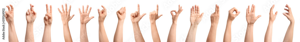 Gesturing female hands on white background Gesturing female hands on white background