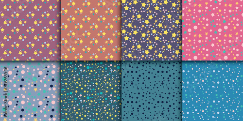Seamless stars and dots patterns.
