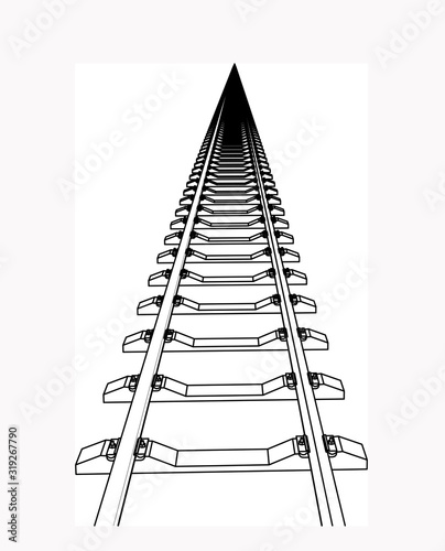 The railway going forward. 3d vector illustration on a white