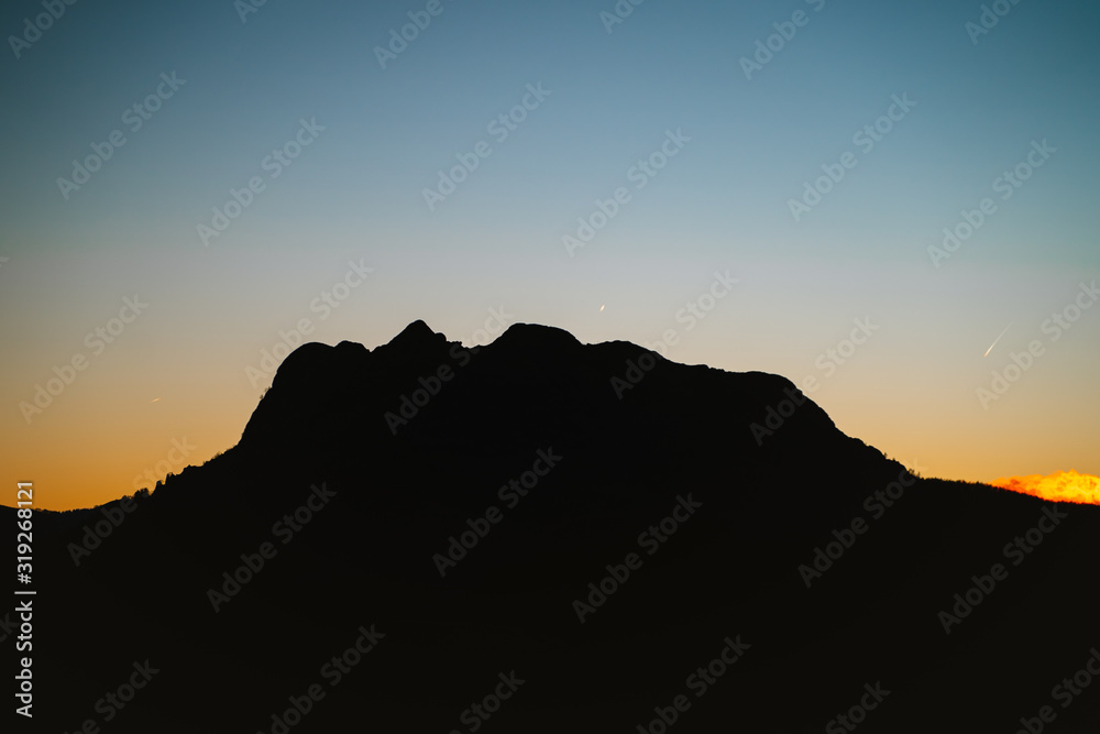 Silhouette of an iconic mountain of the Basque Country during twilight