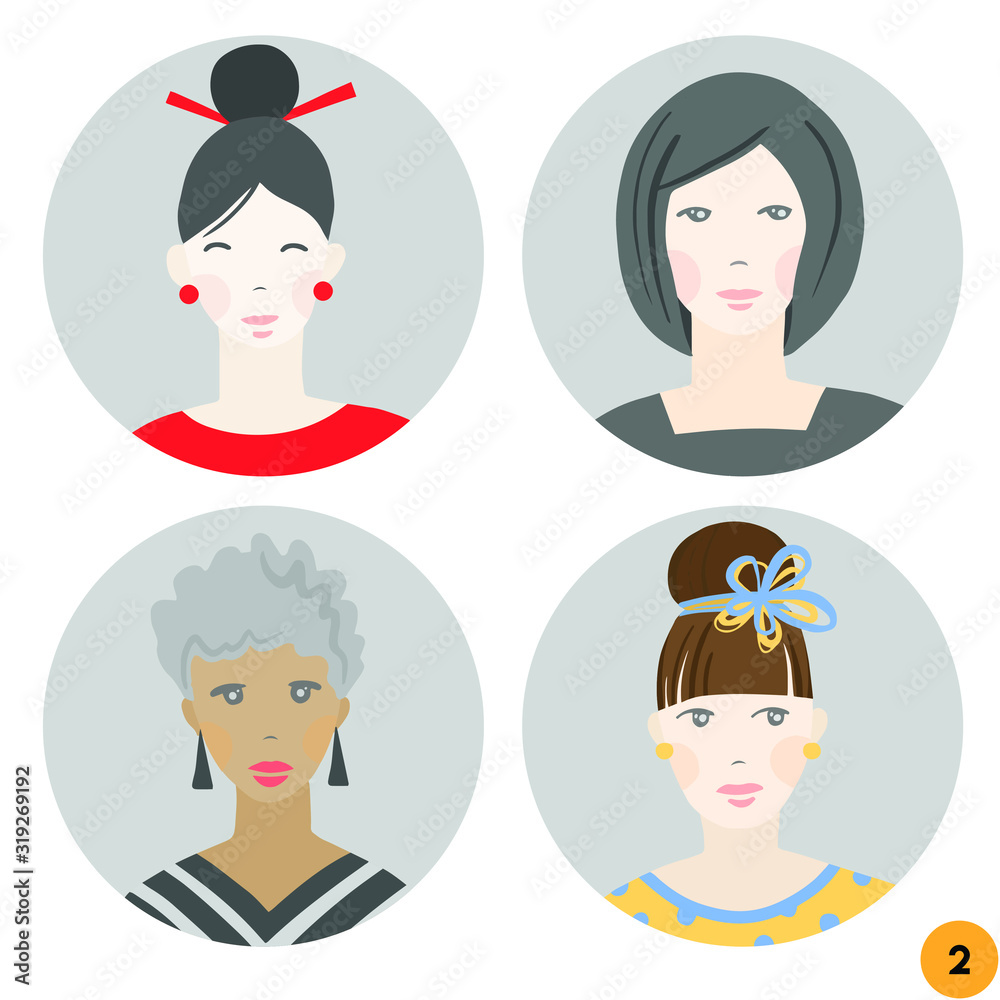 Set of different cute women avatars. Isolated on a white background. Different ages, nationalities, clothes and hair styles. Set of different cute women avatars. Isolated on a white background. Different ages, nationalities, clothes and hair styles.