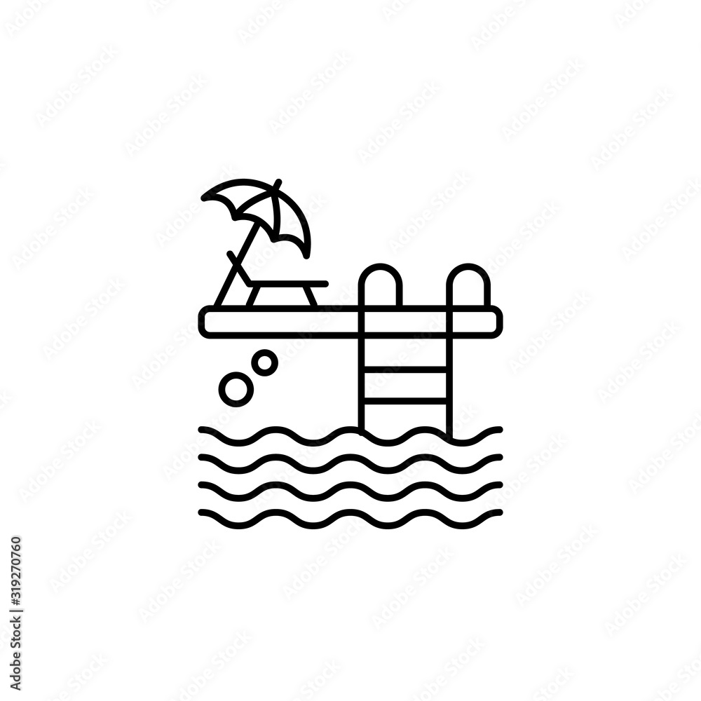 pool, swimming pool, summertime, ladder line icon on white background