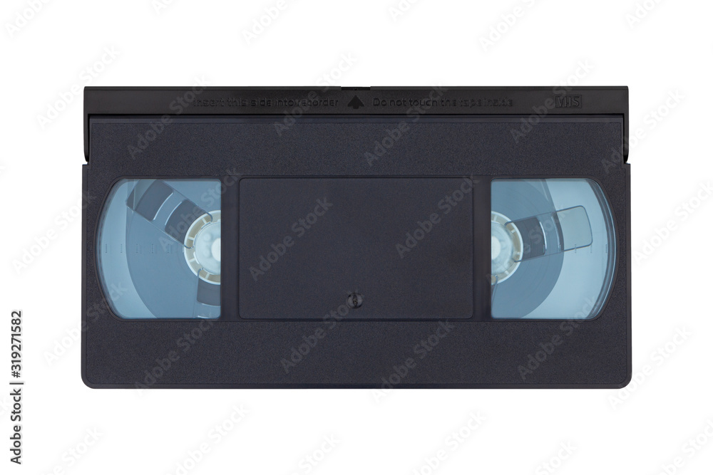 VHS video cassette, close-up. Isolated on white background.