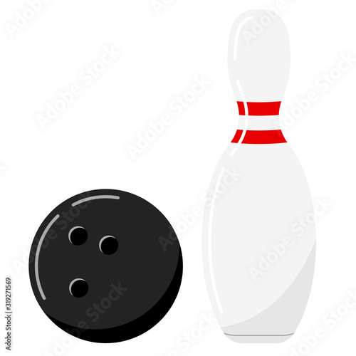 Bowling ball and pin vector icon set isolated on white background.