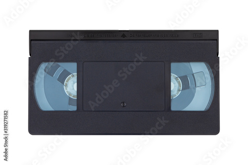 VHS video cassette, close-up. Isolated on white background.