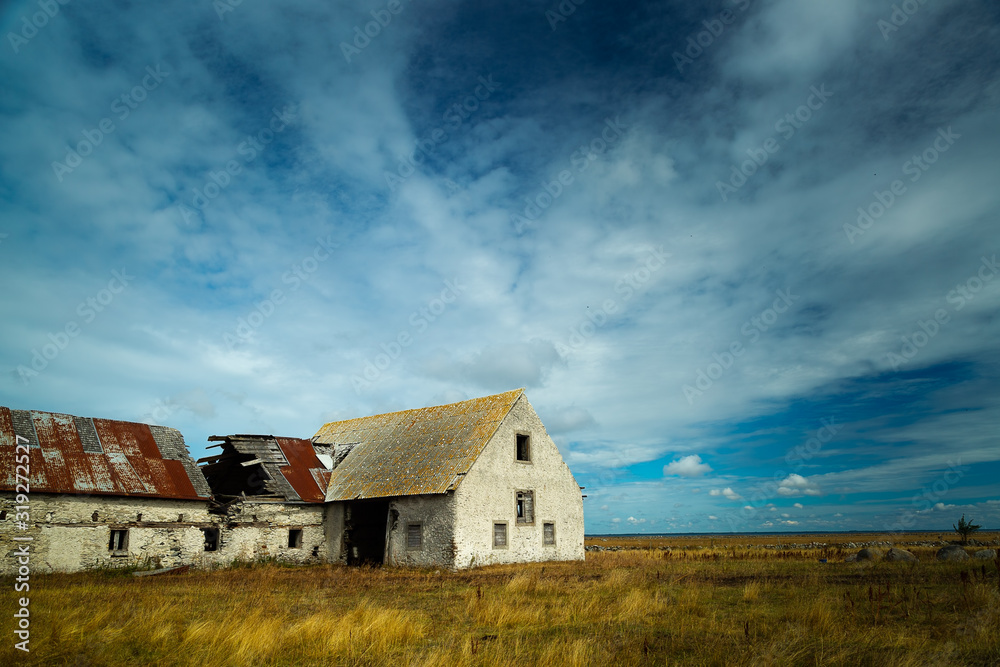 Run Down Old Barn in Field in Gotland, Sweden