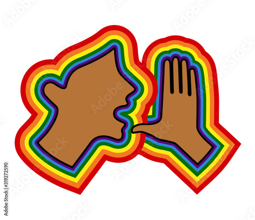 Screaming female profile with multi-colored contour. Vector illustration