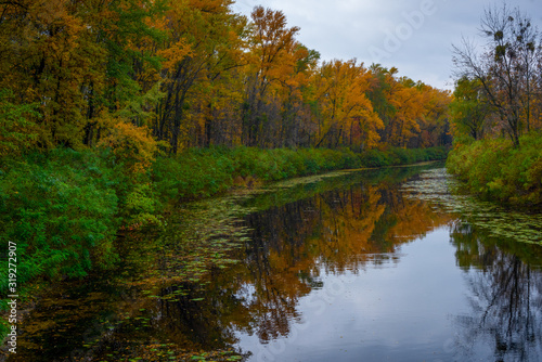 Autumn landscape at the Hydropark. The city of Kiev..