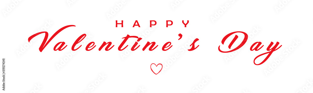 Happy Valentines Day calligraphy banner on white background. Greeting card with typography text valentine s day and heart