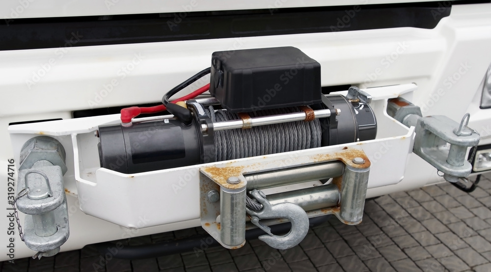 Detail photo of the car winch Detail photo of the car winch