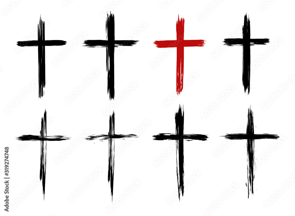 Vecteur Stock Christian cross of Jesus Christ, hand drawn, Cross symbol of  crucifixion and faith. Brush stroke texture. Grunge christian cross. Vector  set | Adobe Stock