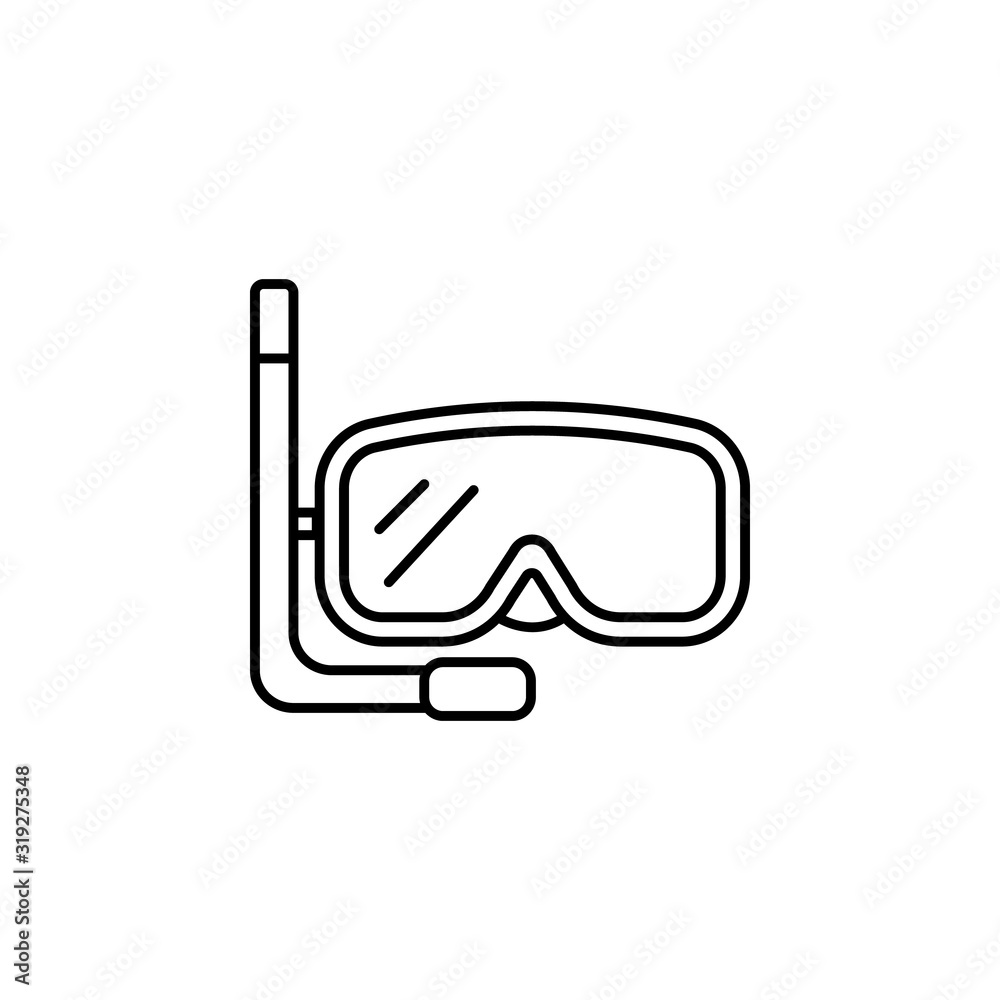 snorkeling, diving mask, sports and competition, dive line icon on white backgro snorkeling, diving mask, sports and competition, dive line icon on white backgro