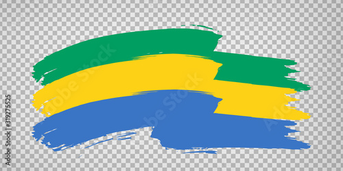 Flag of Gabon, brush stroke background. Waving Flag of Gabon on tranparent backrgound for your web site design, logo, app, UI. Gabonese Republic. Africa. EPS10.