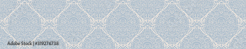 French damask shabby chic floral linen vector texture border background. Pretty daisy flower banner seamless pattern. Hand drawn floral interior home decor ribbon trim. Classic rustic farmhouse style.