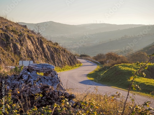 High angle shot of a road in the Serras de Aire e Candeeiros Nature Park in Portugal photo