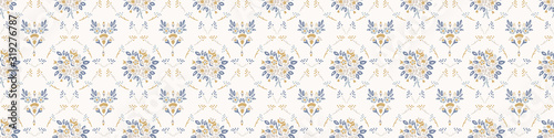 Fényképezés French damask shabby chic floral linen vector texture border background