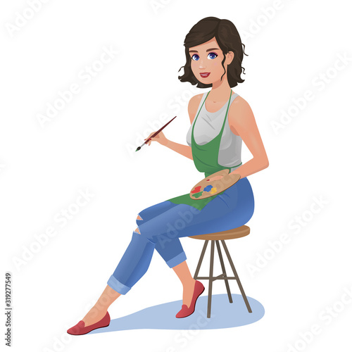 Woman artist with brush and paints
