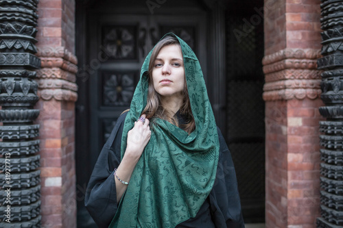 Young woman in scarf, asian style photo