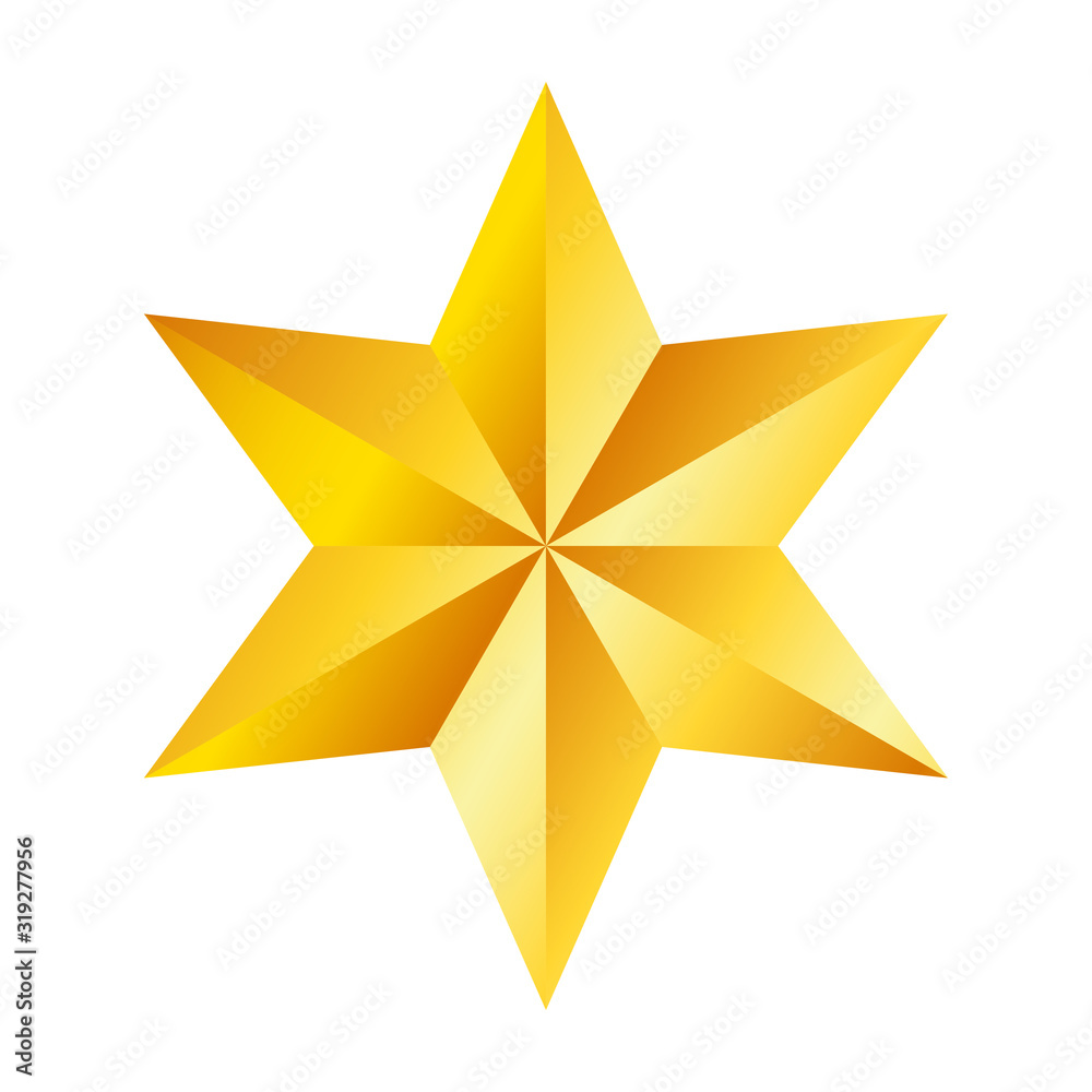 Golden six pointed star, great design for any purposes. Realistic vector effect. Abstract vector illustration. Celebration concept. Luxury template design. Bright shiny illustration.
