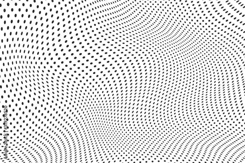 Halftone dots illustration. Half tone mosaic pixels wavy background.