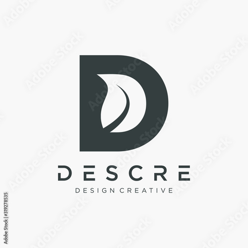 abstract Initial letters D logo design with leaf concept. Minimal font style negative space Letter D Logo for personal and corporate identity.- vector