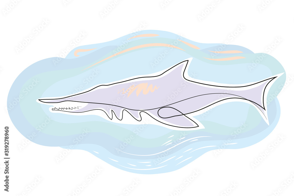 One continuous line drawing of shark in the sea. Simple line art drawing of  wild sea life.