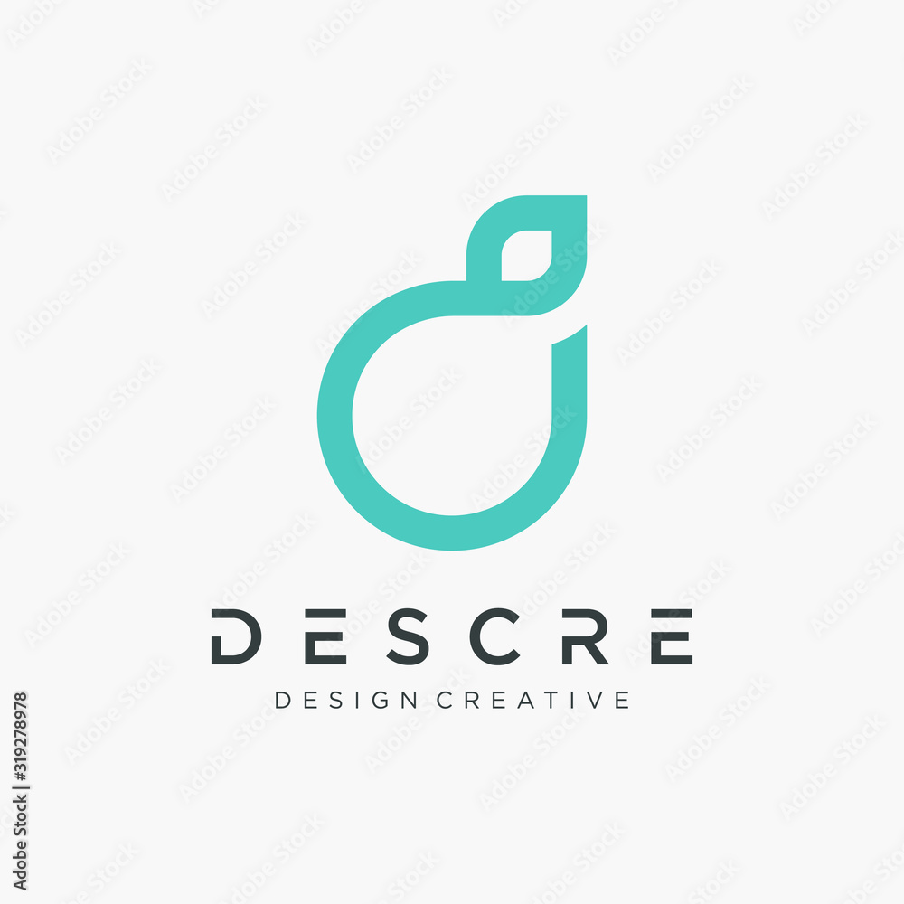 abstract Initial letters D logo design with leaf concept. Minimal line font style D Letter Logo for personal and corporate identity. logo mono line concept. - vector