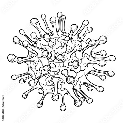 Outline human Coronavirus 2019-nCov virion for health and medicinal design in black isolated on white background.