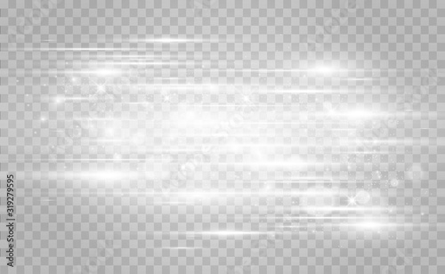 Vector light special effect. Luminous stripes on a transparent background.
