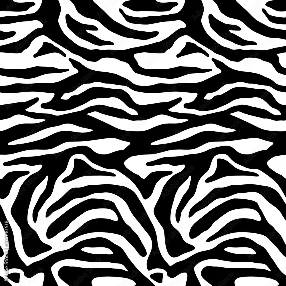 Zebra fur - stripe skin, animal pattern. Repeating texture. Black and white seamless background. Vector Zebra fur - stripe skin, animal pattern. Repeating texture. Black and white seamless background. Vector