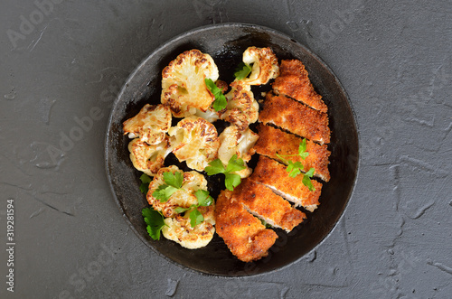 Chicken breast and fried cauliflower