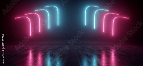 Wallpaper Mural Retro Modern Sci Fi Neon Glowing Cyber Virtual Line Tubes Fluorescent Pantone Purple Blue Laser Lights In Dark Concrete Grunge Garage Club 3D Rendering Torontodigital.ca