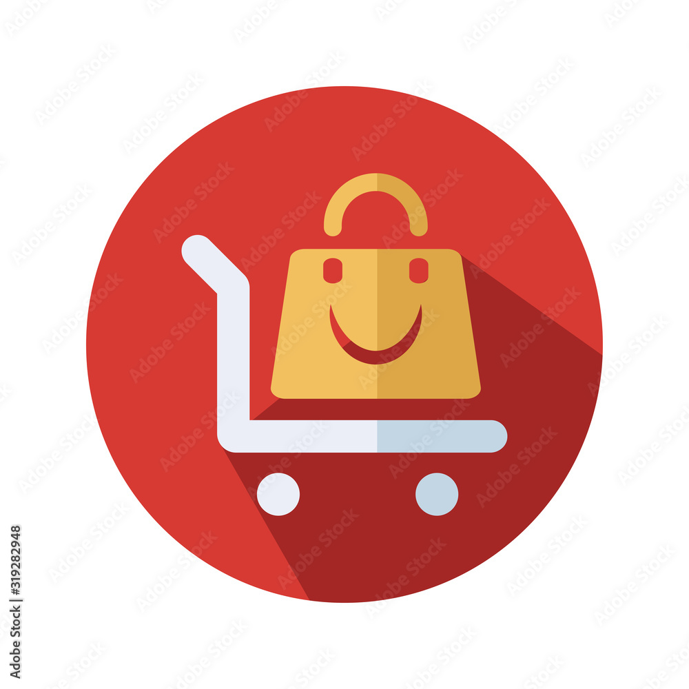 trolley with shopping bag flat vector icon - ui icon vector trolley with shopping bag flat vector icon - ui icon vector