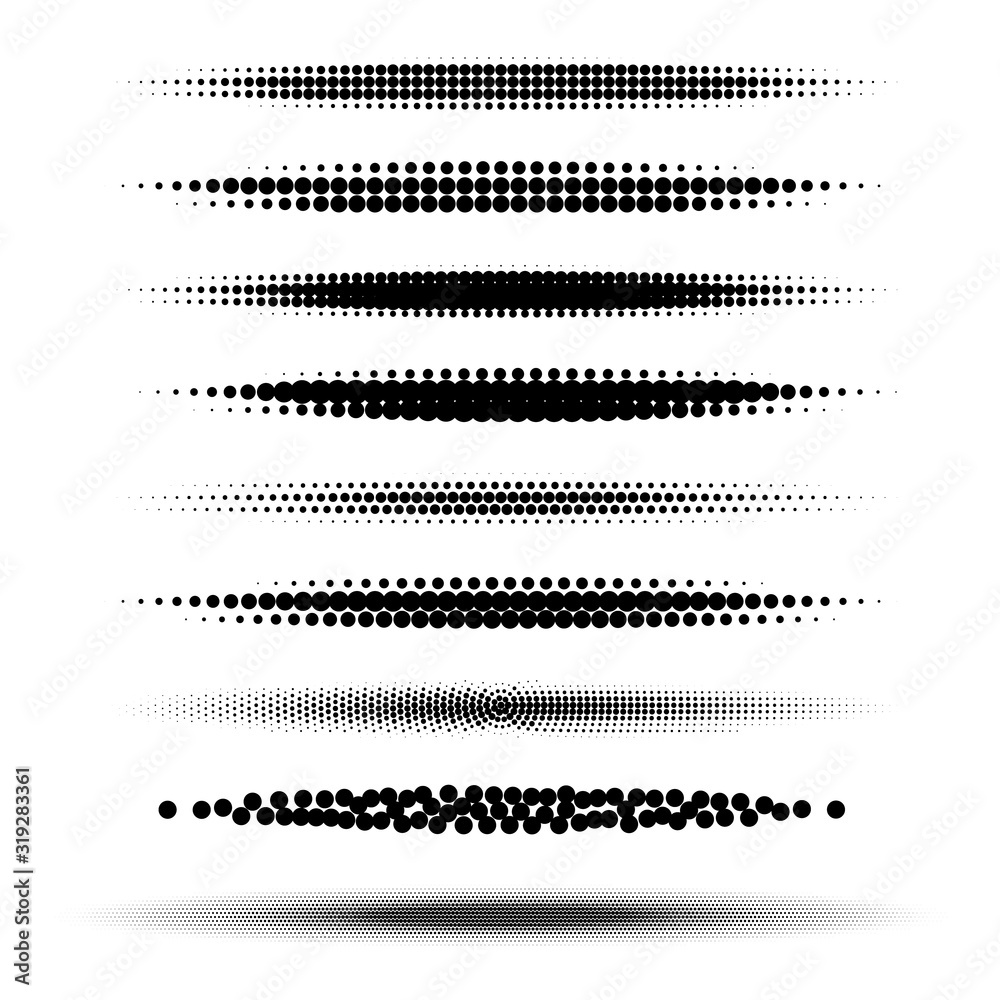 Set of halftone backgrounds. Dotted abstract forms. Black dots vector illustration. Blank design elements collection.