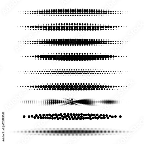 Set of halftone backgrounds. Dotted abstract forms. Black dots vector illustration. Blank design elements collection.
