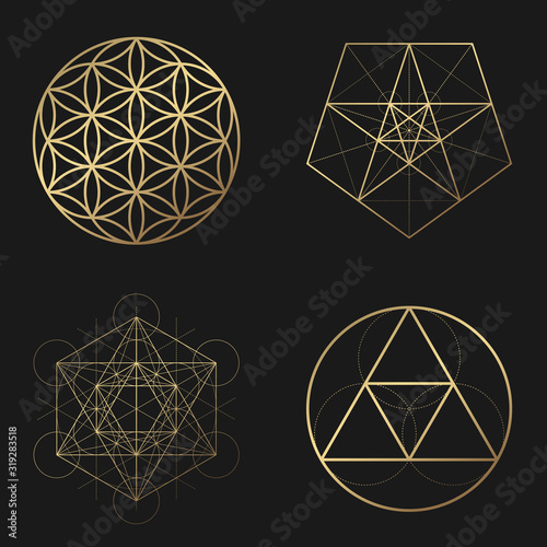 Sacred geometry golden vector design elements collection