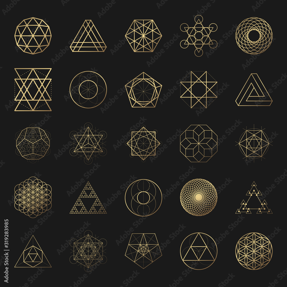 Sacred geometry golden vector design elements collection