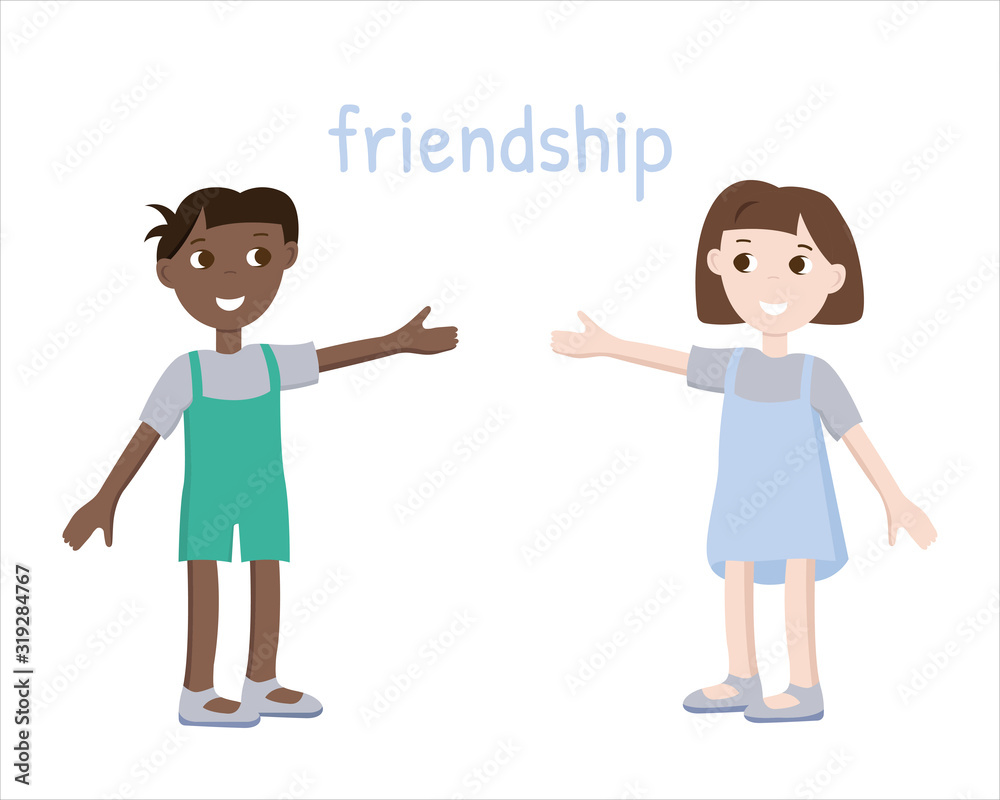 Two children of different nations. Friendship of children. Cute boy and girl Two children of different nations. Friendship of children. Cute boy and girl