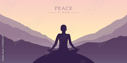 peace of mind meditation concept silhouette with mountain background vector illustration EPS10
