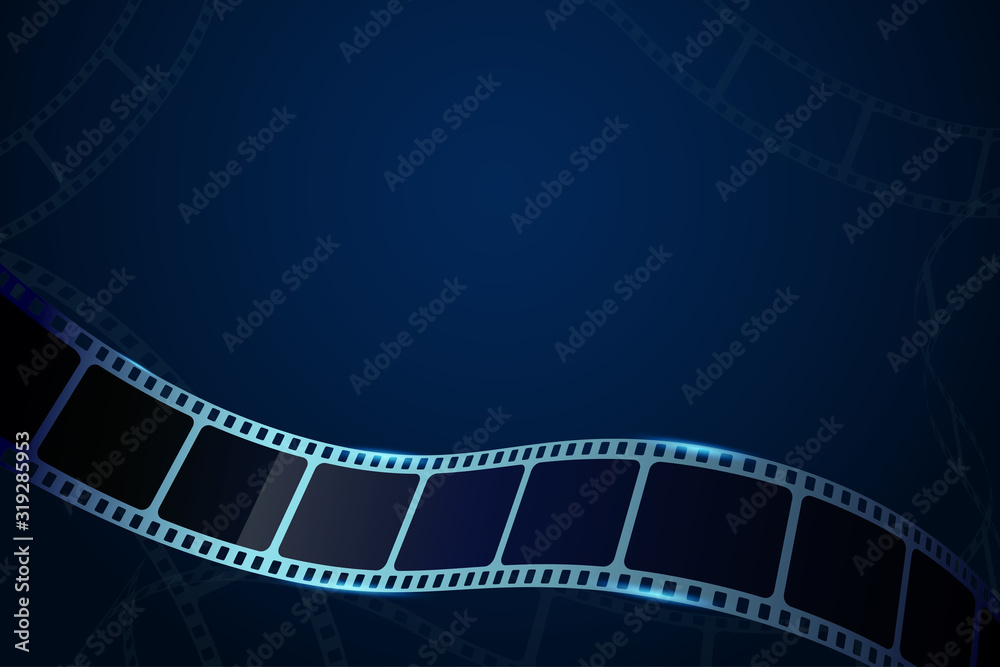 Film strip roll frame cinema background with place for text. Vector cinema festival poster, banner or flyer. Art design reel cinema filmstrip template. Movie time and entertainment concept