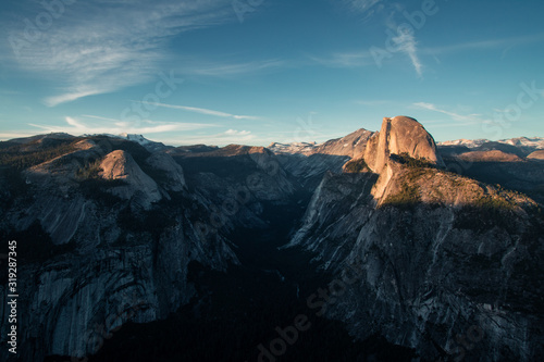 Last light of the day in the Yosemite Valley. Beautiful sunset over the Half Dome in one of the most gorgeous national parks of USA in California © Marek