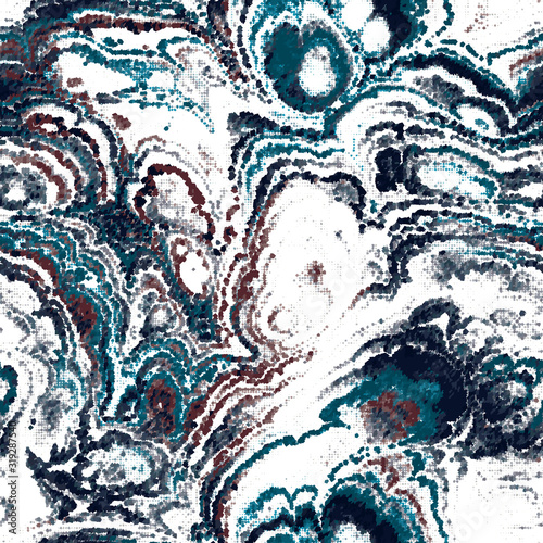 Fractal marble vein wavy ink dye fluid line mineral artistic swatch. Mottled ripples luminous glow blotched agate distorted abstract stone design. Seamless repeat vector eps 10 pattern swatch.